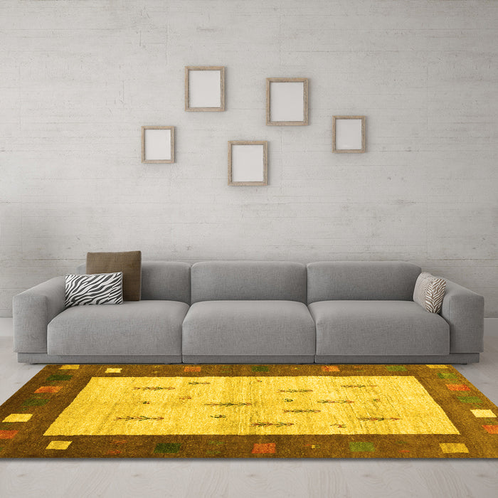 Machine Washable Abstract Yellow Contemporary Rug in a Living Room, wshcon2799yw