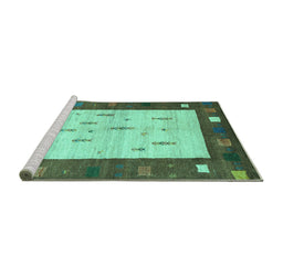Sideview of Machine Washable Abstract Turquoise Contemporary Area Rugs, wshcon2799turq