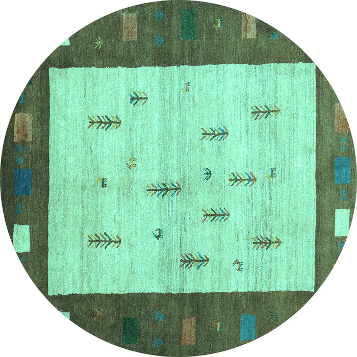 Round Abstract Turquoise Contemporary Rug, con2799turq