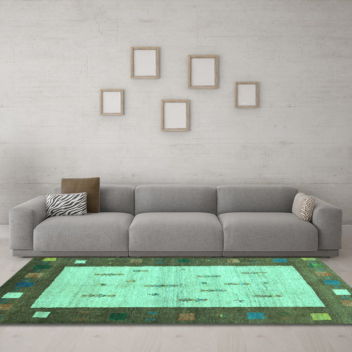 Machine Washable Abstract Turquoise Contemporary Area Rugs in a Living Room,, wshcon2799turq