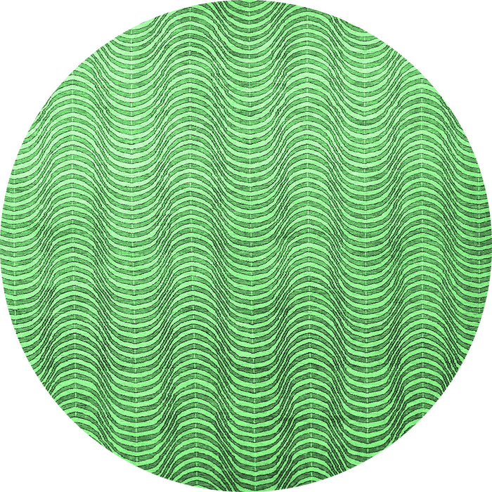 Round Machine Washable Abstract Emerald Green Contemporary Area Rugs, wshcon279emgrn