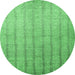 Round Machine Washable Abstract Emerald Green Contemporary Area Rugs, wshcon279emgrn