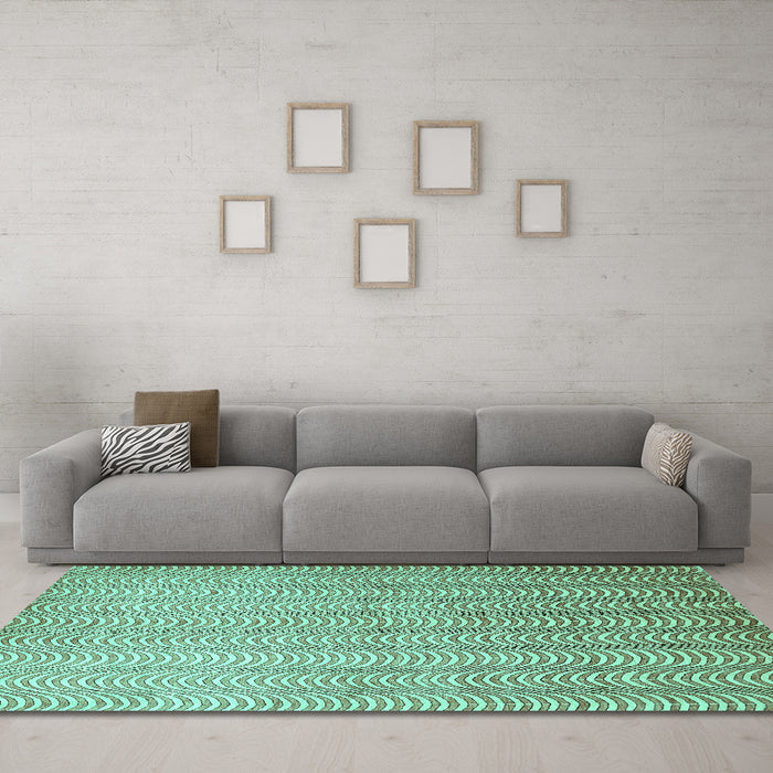 Machine Washable Abstract Turquoise Contemporary Area Rugs in a Living Room,, wshcon279turq