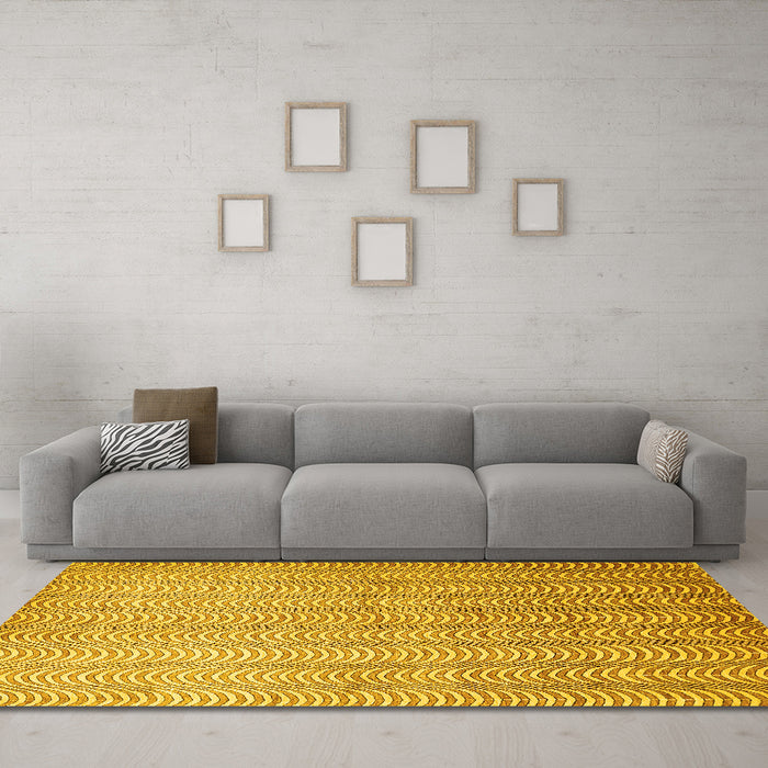 Machine Washable Abstract Yellow Contemporary Rug in a Living Room, wshcon279yw