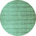 Round Machine Washable Abstract Turquoise Contemporary Area Rugs, wshcon279turq