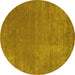 Round Machine Washable Abstract Yellow Contemporary Rug, wshcon27yw