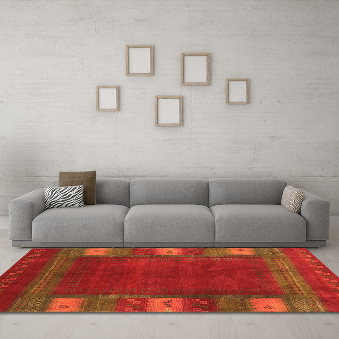 Machine Washable Abstract Orange Contemporary Area Rugs in a Living Room, wshcon2800org