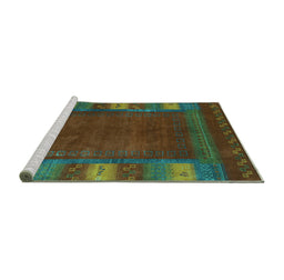 Sideview of Machine Washable Abstract Turquoise Contemporary Area Rugs, wshcon2800turq