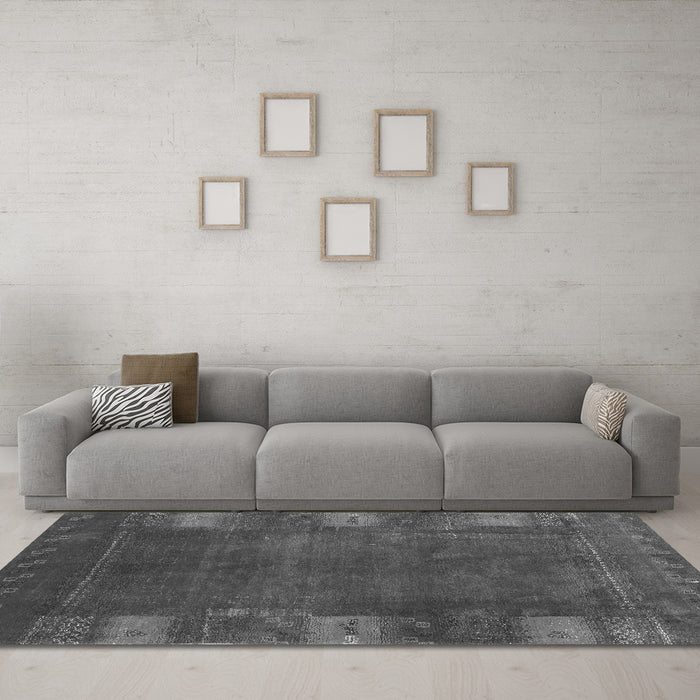 Machine Washable Abstract Gray Contemporary Rug in a Living Room,, wshcon2800gry