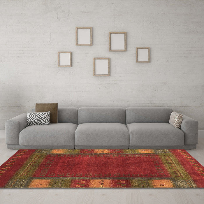 Machine Washable Abstract Brown Contemporary Rug in a Living Room,, wshcon2800brn