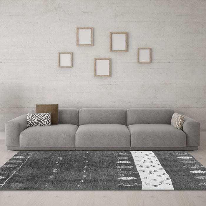 Machine Washable Abstract Gray Contemporary Rug in a Living Room,, wshcon2801gry