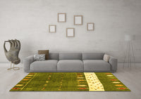 Machine Washable Abstract Yellow Contemporary Rug, wshcon2801yw