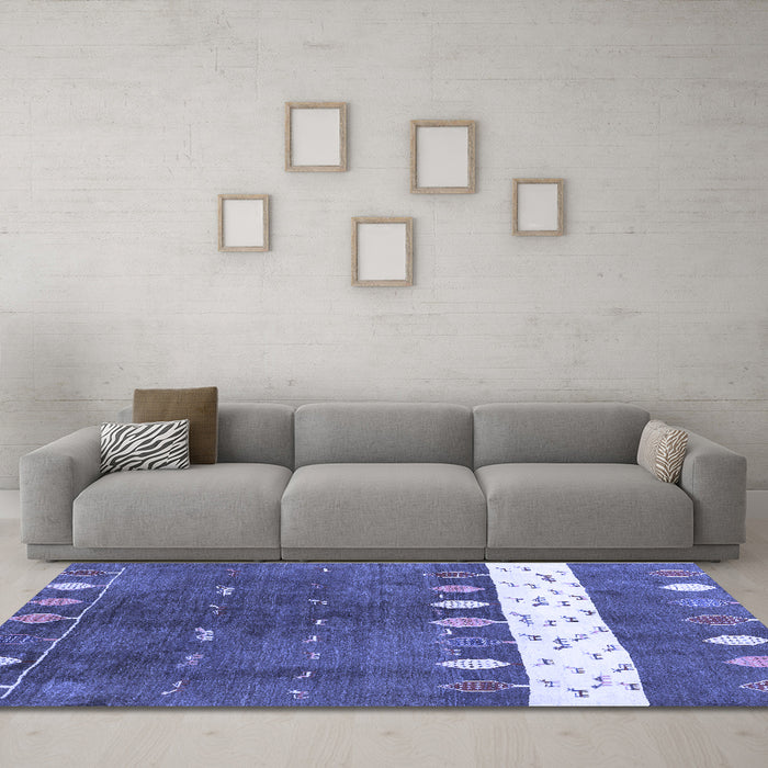 Machine Washable Abstract Blue Contemporary Rug in a Living Room, wshcon2801blu