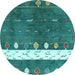 Round Abstract Light Blue Contemporary Rug, con2801lblu