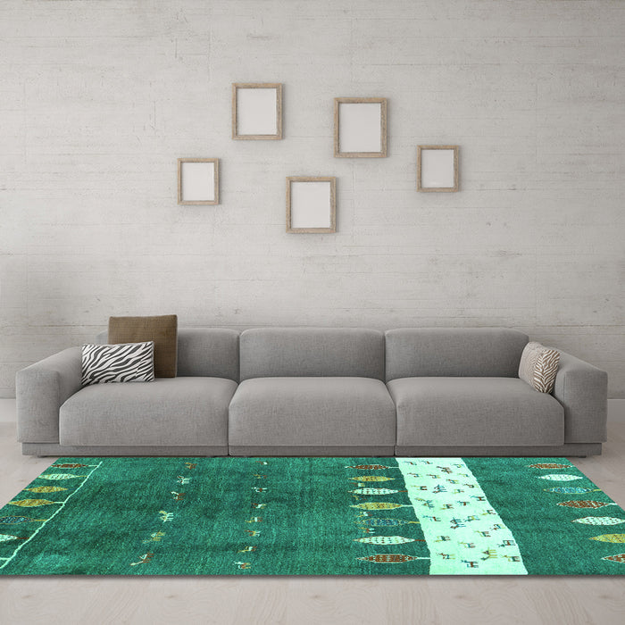 Machine Washable Abstract Turquoise Contemporary Area Rugs in a Living Room,, wshcon2801turq