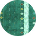 Round Machine Washable Abstract Turquoise Contemporary Area Rugs, wshcon2801turq