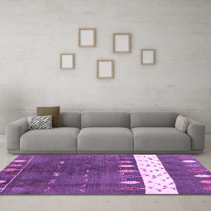 Machine Washable Abstract Purple Contemporary Area Rugs in a Living Room, wshcon2801pur