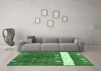 Machine Washable Abstract Emerald Green Contemporary Rug, wshcon2801emgrn