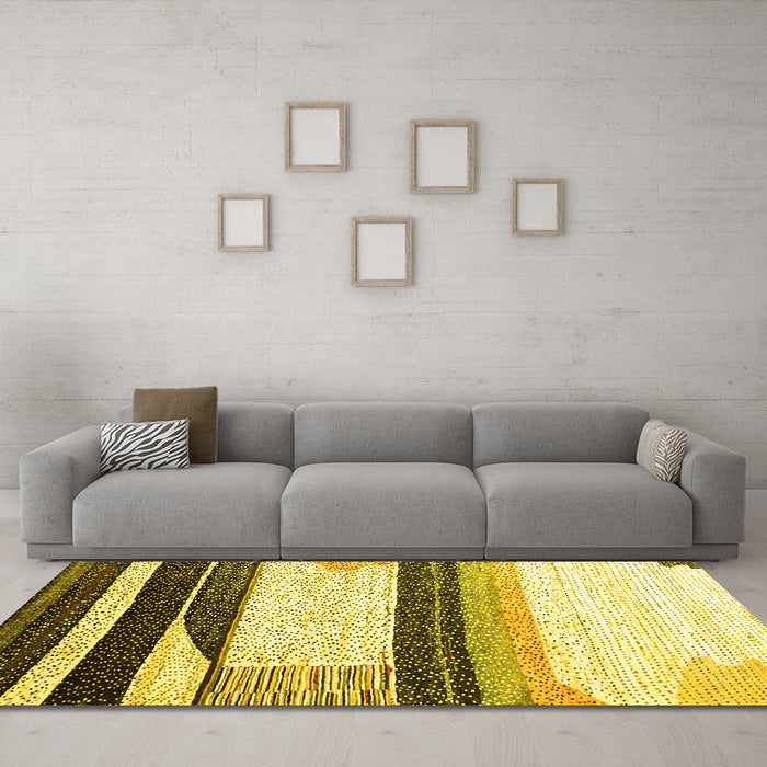 Machine Washable Abstract Yellow Contemporary Rug in a Living Room, wshcon2802yw
