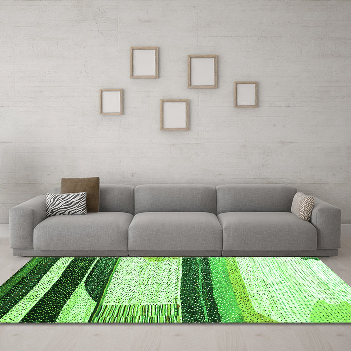 Machine Washable Abstract Green Contemporary Area Rugs in a Living Room,, wshcon2802grn