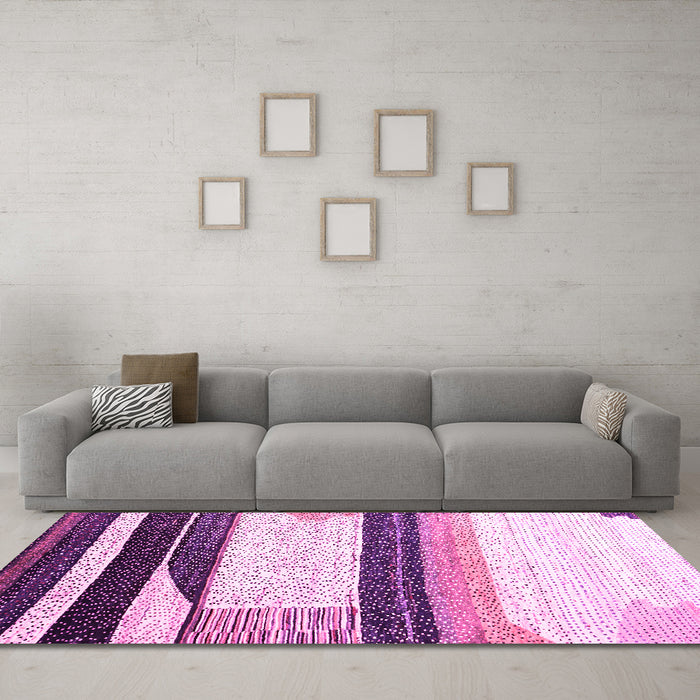Machine Washable Abstract Pink Contemporary Rug in a Living Room, wshcon2802pnk