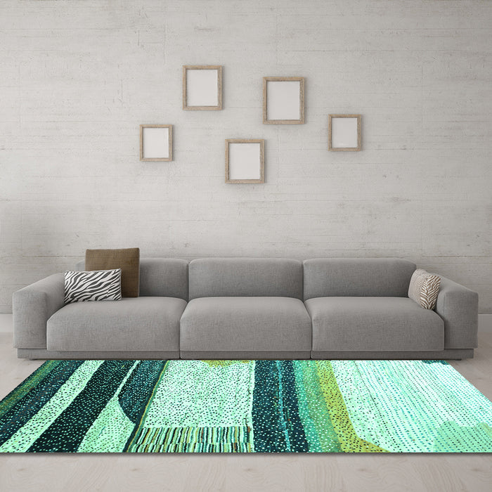 Machine Washable Abstract Turquoise Contemporary Area Rugs in a Living Room,, wshcon2802turq