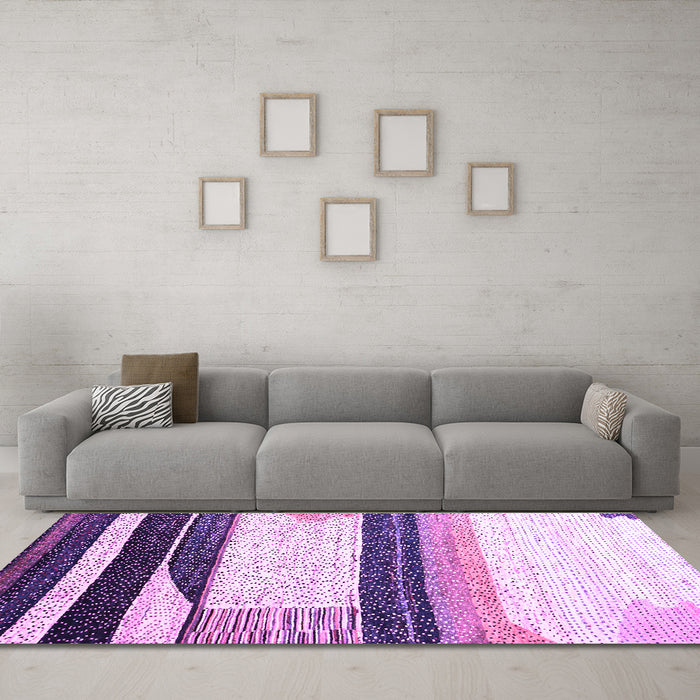 Machine Washable Abstract Purple Contemporary Area Rugs in a Living Room, wshcon2802pur