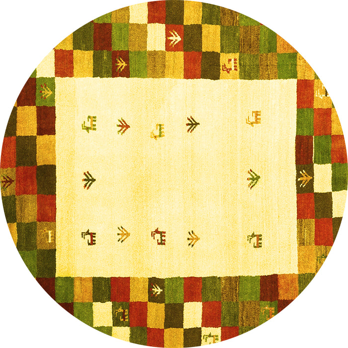 Round Machine Washable Abstract Yellow Contemporary Rug, wshcon2803yw