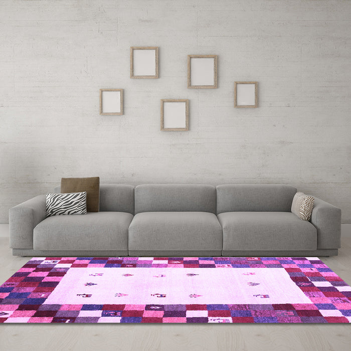Machine Washable Abstract Purple Contemporary Area Rugs in a Living Room, wshcon2803pur