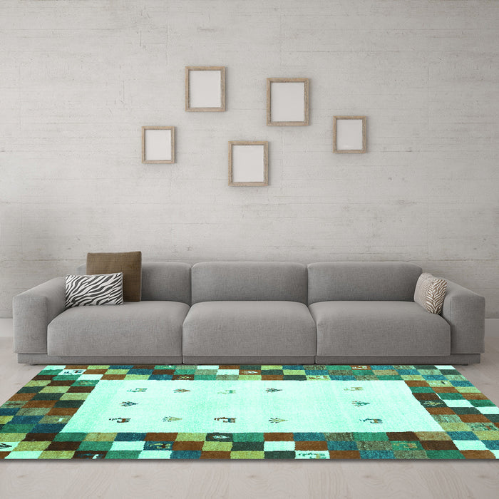 Machine Washable Abstract Turquoise Contemporary Area Rugs in a Living Room,, wshcon2803turq