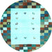 Round Machine Washable Abstract Light Blue Contemporary Rug, wshcon2803lblu