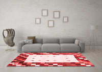 Machine Washable Abstract Red Contemporary Rug, wshcon2803red