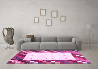 Machine Washable Abstract Pink Contemporary Rug, wshcon2803pnk