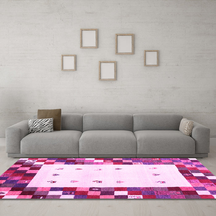 Machine Washable Abstract Pink Contemporary Rug in a Living Room, wshcon2803pnk