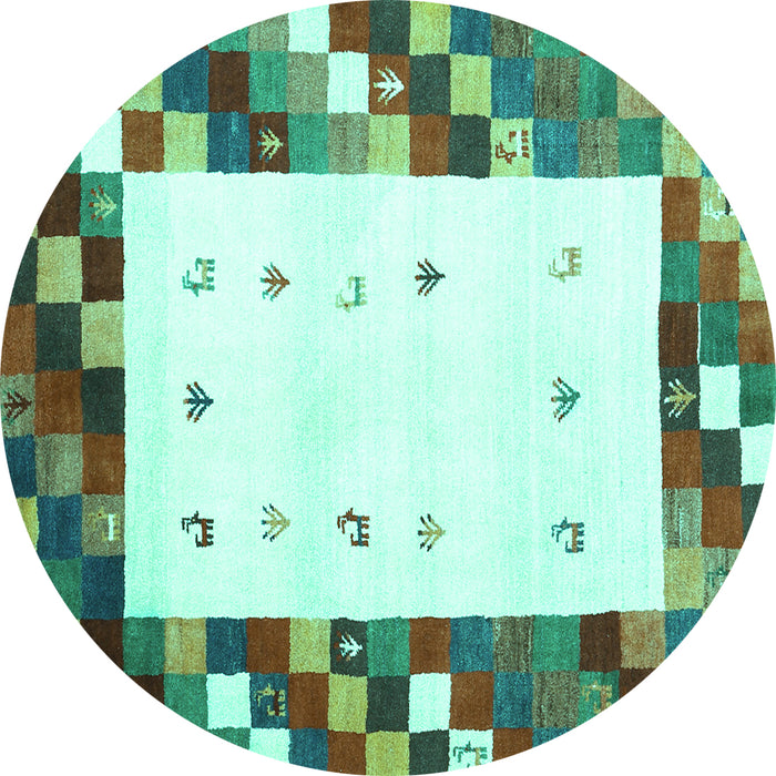 Round Abstract Turquoise Contemporary Rug, con2803turq