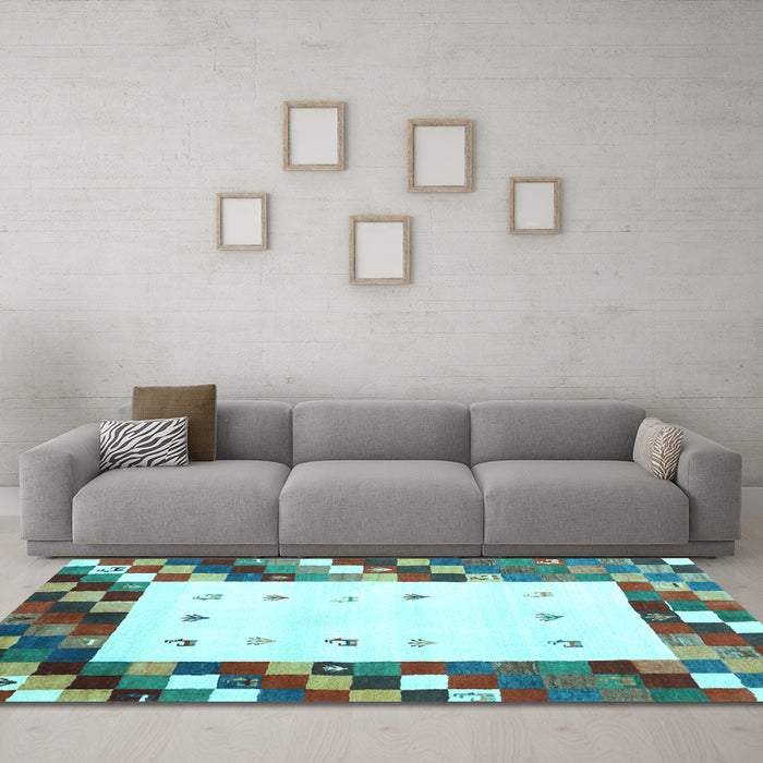 Machine Washable Abstract Light Blue Contemporary Rug in a Living Room, wshcon2803lblu