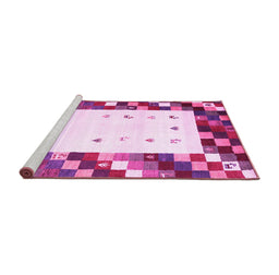 Sideview of Machine Washable Abstract Pink Contemporary Rug, wshcon2803pnk