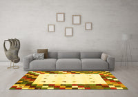 Machine Washable Abstract Yellow Contemporary Rug, wshcon2803yw