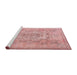 Serging Thickness of Machine Washable Contemporary Red Rug, wshcon2806