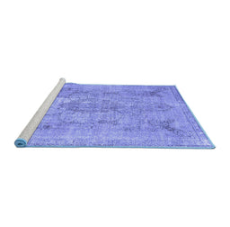 Sideview of Machine Washable Persian Blue Bohemian Rug, wshcon2806blu