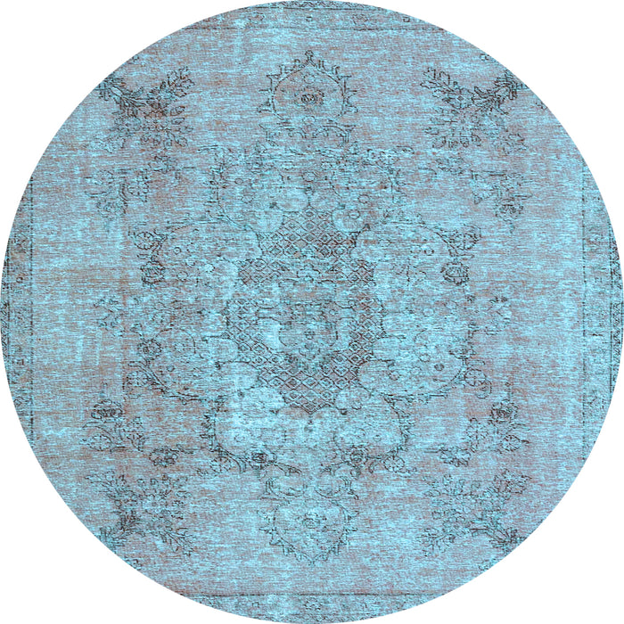 Round Machine Washable Persian Light Blue Bohemian Rug, wshcon2806lblu