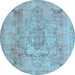 Round Machine Washable Persian Light Blue Bohemian Rug, wshcon2806lblu