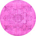 Round Machine Washable Persian Pink Bohemian Rug, wshcon2806pnk