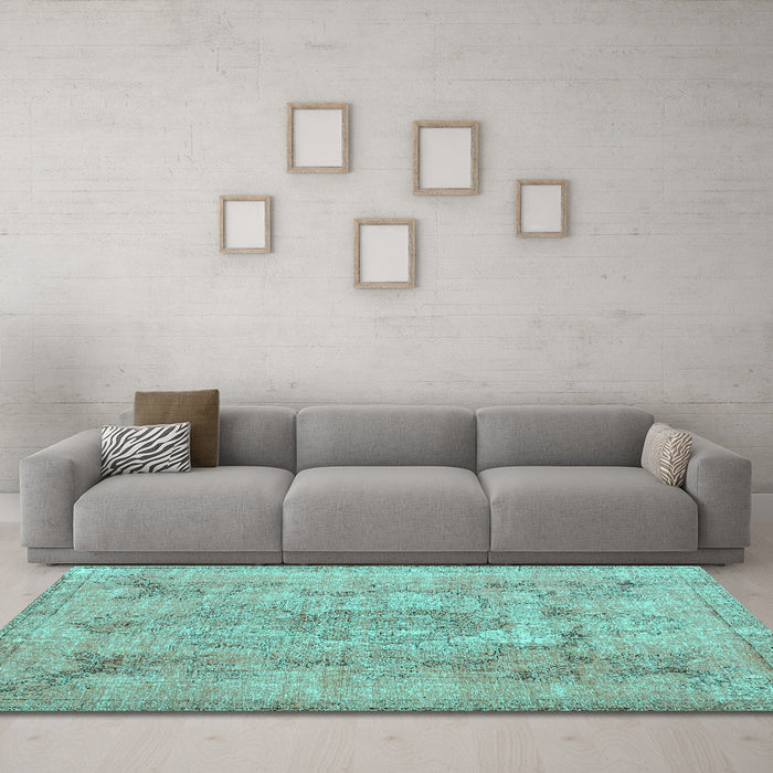 Machine Washable Persian Turquoise Bohemian Area Rugs in a Living Room,, wshcon2806turq