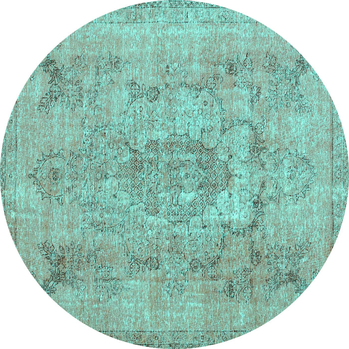 Round Machine Washable Persian Turquoise Bohemian Area Rugs, wshcon2806turq