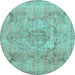 Round Machine Washable Persian Turquoise Bohemian Area Rugs, wshcon2806turq