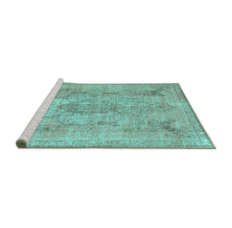 Sideview of Machine Washable Persian Turquoise Bohemian Area Rugs, wshcon2806turq