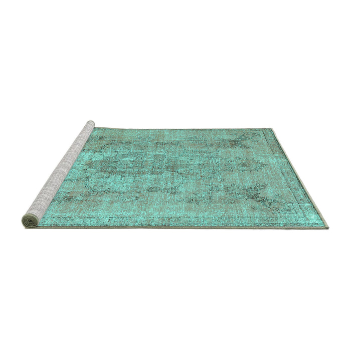 Sideview of Machine Washable Persian Turquoise Bohemian Area Rugs, wshcon2806turq
