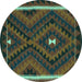 Round Machine Washable Oriental Turquoise Traditional Area Rugs, wshcon2807turq