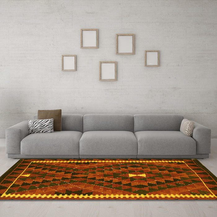Machine Washable Oriental Yellow Traditional Rug in a Living Room, wshcon2807yw
